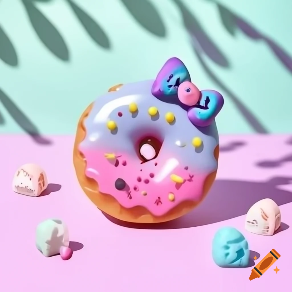 Colorful marshmallow donut with glossy rainbow icing