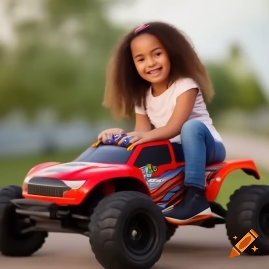 Girl sitting on Traxxas X-Maxx 8S remote control car