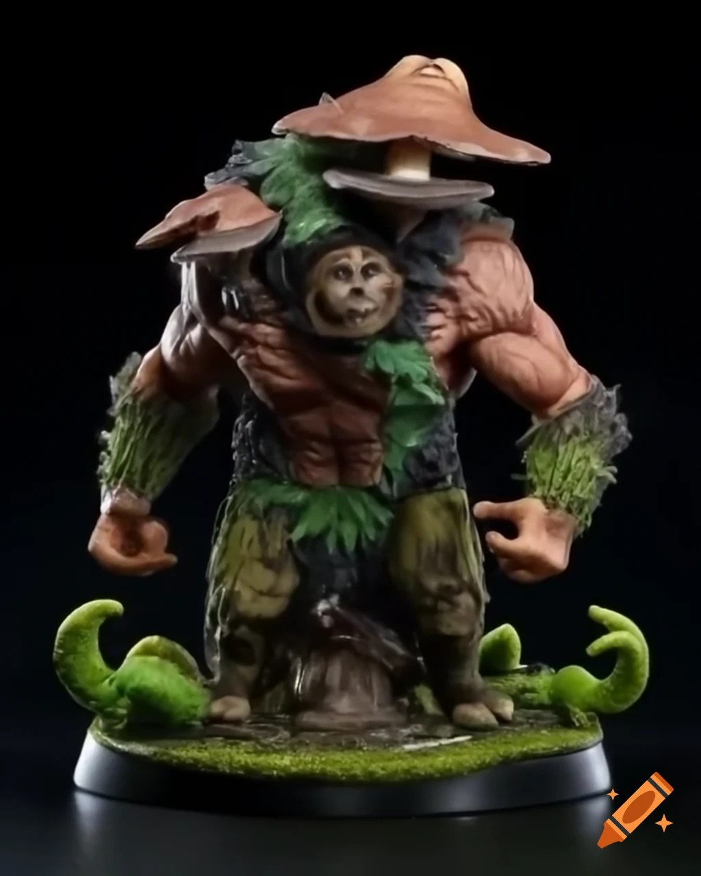 Collectible figurine of fungal infected monster with decayed flesh and mushroom growth
